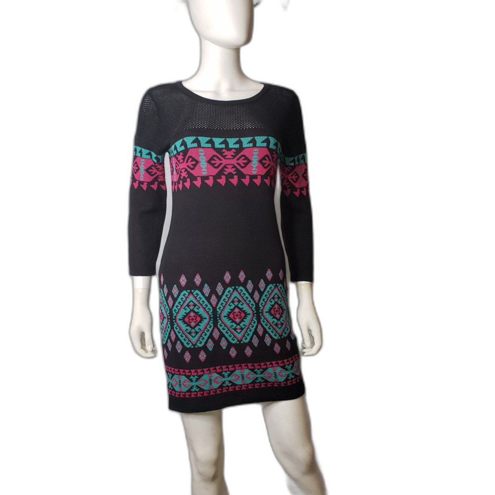 FLYING TOMATO Black Aztec Print Sweater Dress Womens Size Medium